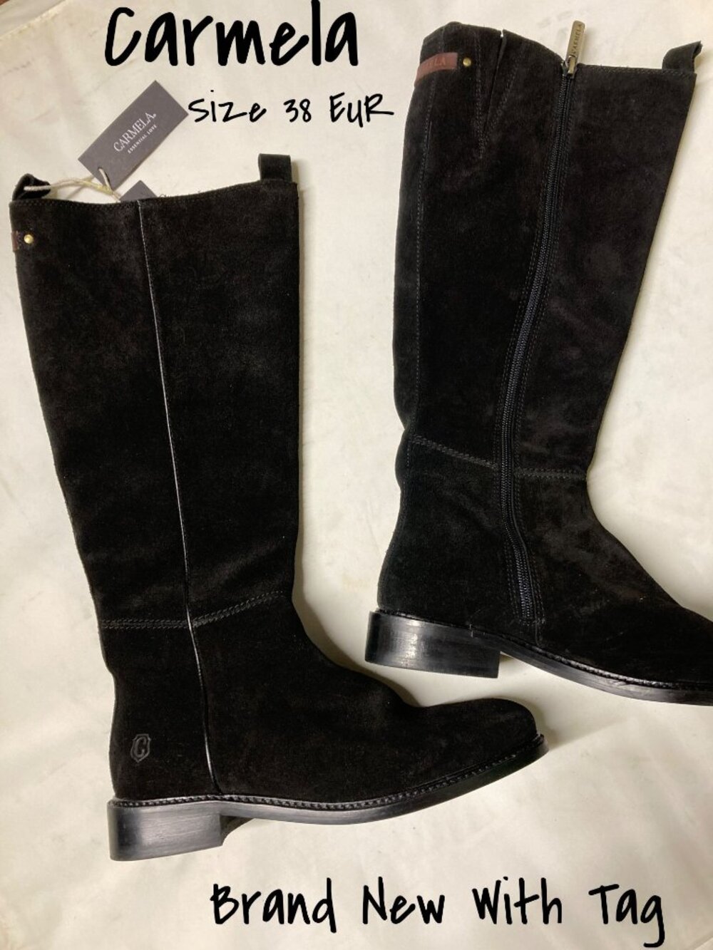 Carmela Women's Black Suede Boots Size 38 - New with Tags